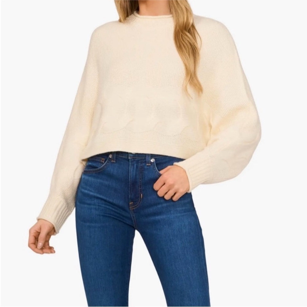 Parker cable knit cropped cream sweater XL ivory soft relaxed cozy neutral crop